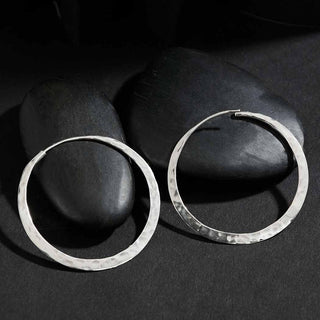 Nina Designs Sterling Silver Hammered 40mm Hoop Earrings