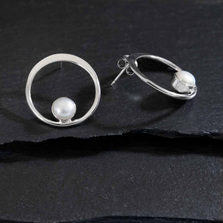 Nina Designs Sterling Silver Open Circle Earrings with Pearl