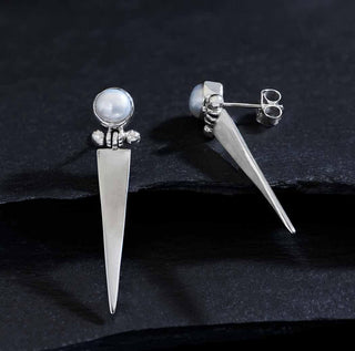 Nina Designs Sterling Silver Spike Post Earring with Pearl