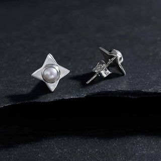 Sterling Silver North Star Post Earrings with Pearls 10x10mm - Nina Designs