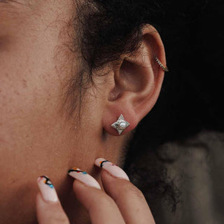 Sterling Silver North Star Post Earrings with Pearls 10x10mm - Nina Designs