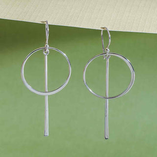 Nina Designs Sterling Silver Circle and Long Bar Dangle Earrings