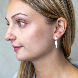 Sterling Silver Double Teardrop Post Earrings on model