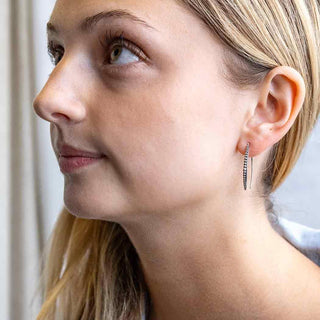 Sterling Silver Long Granulated Earring on model