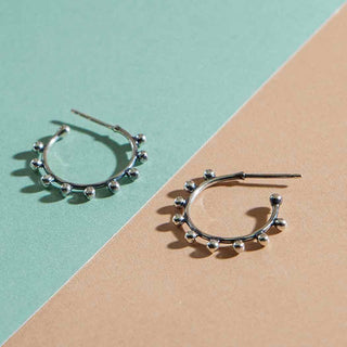 Nina Designs Sterling Silver Hoop Earrings with Silver Ball Granulation
