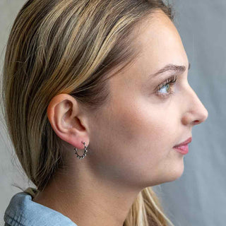 Sterling Silver Hoop Earrings with Silver Ball Granulation on Ear