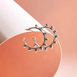 Sterling Silver Hoop Earrings with Balinese Style Granulation