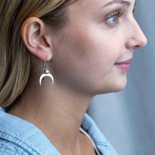 Sterling Silver Moon and Pearl Earring on Woman