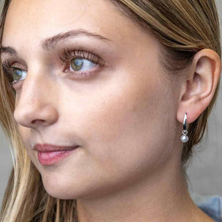 Sterling Silver Hammered Earring with Pearl Drop 23x6mm - Nina Designs