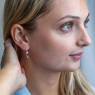 Sterling Silver Marquis Earrings with Pearl on model