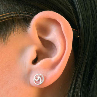 Sterling Silver Simple Wave Earrings on Ear