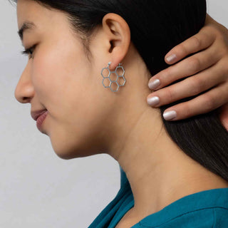 Sterling Silver Honeycomb Hoop on Ear