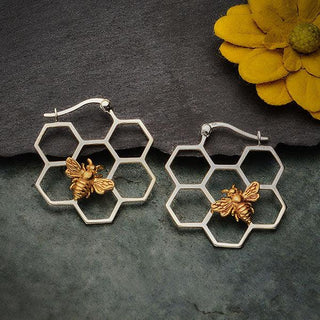 Nina Designs Mixed Metal Honeycomb Earrings with Bronze Bee