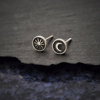 Sterling Silver Shadowbox Earrings with Sun and Moon