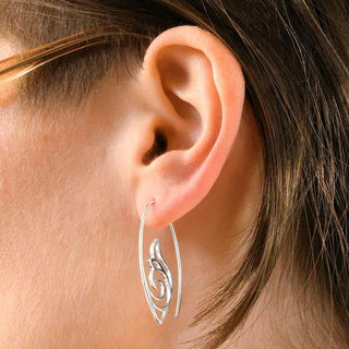 Sterling Silver Openwork Scroll Work Hoop Earrings on ear