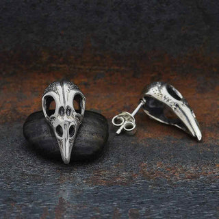 Nina Designs Sterling Silver Raven Skull Post Earrings