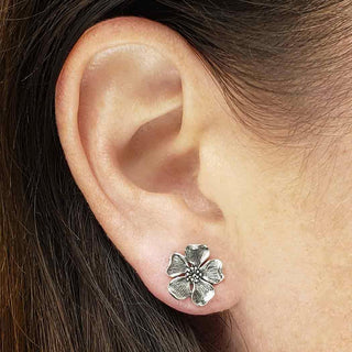 Sterling Silver Cherry Blossom Earrings on Ear