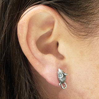Sterling Silver Mouse Post Earrings on model