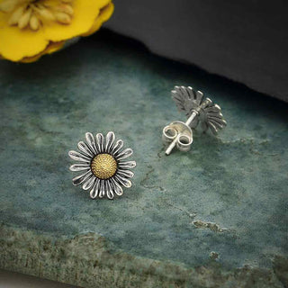 Daisy Earrings with Silver Petals and Yellow Bronze Center
