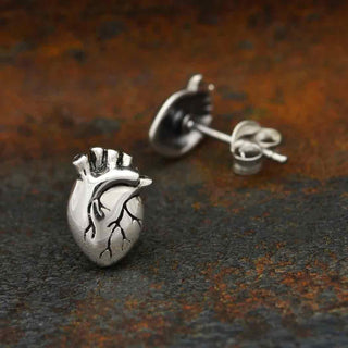 Nina Designs Sterling Silver Human Heart Post Earrings