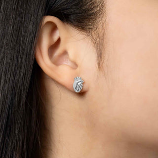 Sterling Silver Heart Organ Earrings on Ear