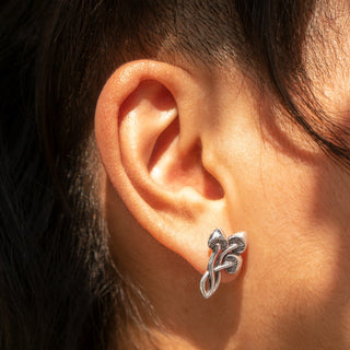 Sterling Silver Three Strand Mushroom Earring on Ear
