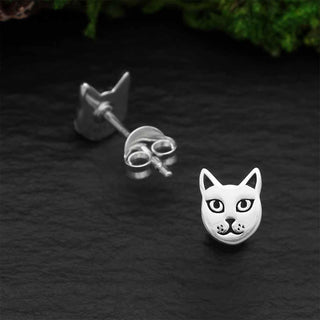 Nina Designs Sterling Silver Cat Face Post Earrings