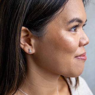 Sterling silver 3D Ghost Post Earrings on model