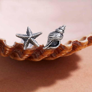 Nina Designs Sterling Silver Starfish and Conch Shell Post Earrings
