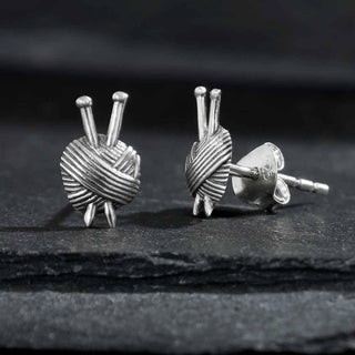 Nina Designs Sterling Silver Knitting Yarn Ball Post Earrings