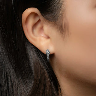 Sterling Silver Snake Ouroboros Huggie Hoops on Ear