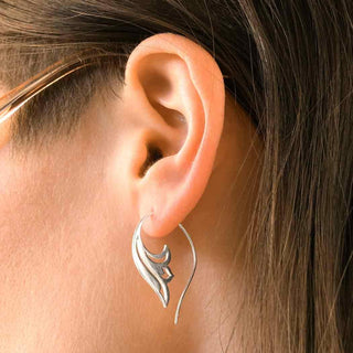Sterling Silver Lotus Scroll Earring - Yoga Jewelry on model