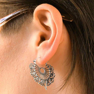 Sterling Silver Art Deco Earrings on Ear