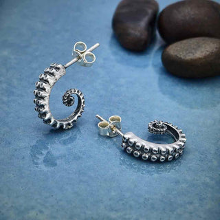 Nina Designs Sterling Silver Octopus Tentacle Post Hoop Earrings