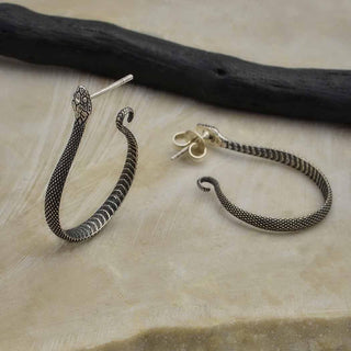 Nina Designs Sterling Silver Textured Snake Hoop Post Earrings