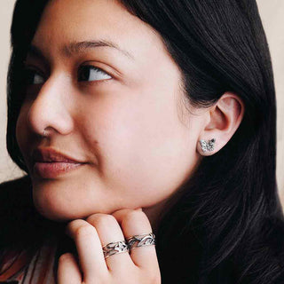 Sterling Silver Monarch Butterfly Earrings on Woman