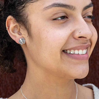 Sterling Silver Octopus with Tentacles Earrings on Ear