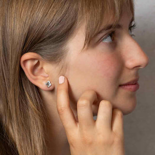 Sterling Silver Hydrangea Post Earrings on model