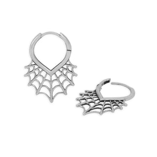 Sterling Silver Spiderweb Huggie Hoop Earrings 27x19mm