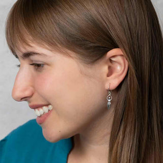 Sterling Silver Fertility Goddess Dangle Earrings on model