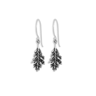 Sterling Silver Oak Leaf Dangle Earrings on white background