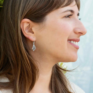 Sterling Silver Oak Leaf Dangle Earrings on model ear