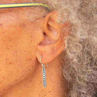 Sterling Silver Vertical Moon Phase Bar Earrings on Ear