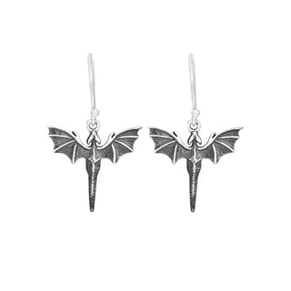 Sterling Silver Flying Dragon Dangle Earrings 33x21mm