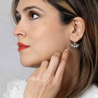 Sterling Silver Flying Dragon Dangle Earrings 33x21mm - Nina Designs