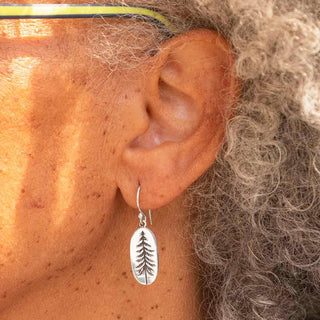 Sterling Silver Pine Tree Dangle Earrings on Ear