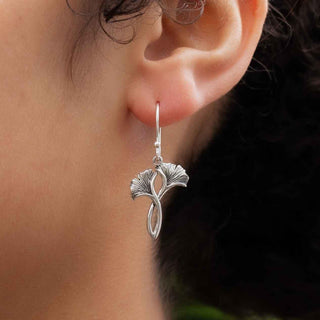 Sterling Silver Ginkgo Leaves Dangle Earrings on model