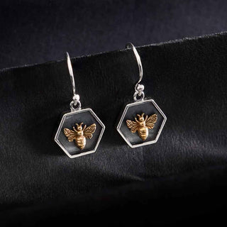 Nina Designs Mixed Metal Bee in Hexagon Shadowbox Earrings