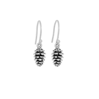 Sterling Silver Pinecone Dangle Earrings on white background