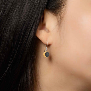 Sterling Silver and Bronze Moon Earrings on Ear